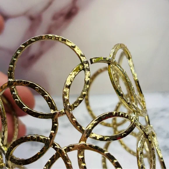 Gas Bijoux Hammered Gold Plated Olympie Circles Rings Cuff